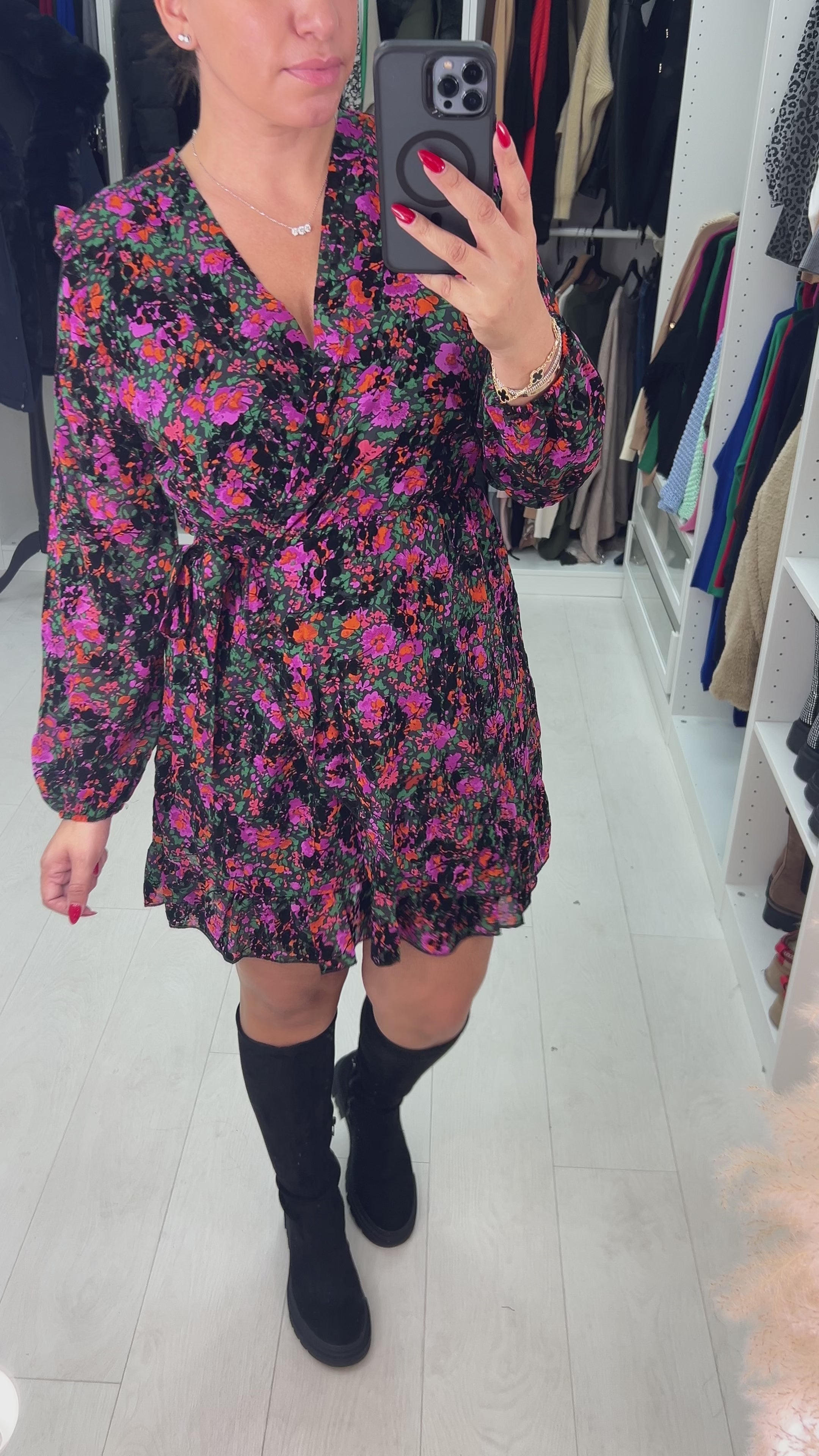 Load video: Charlton Floral Tie Waist Wrap Dress