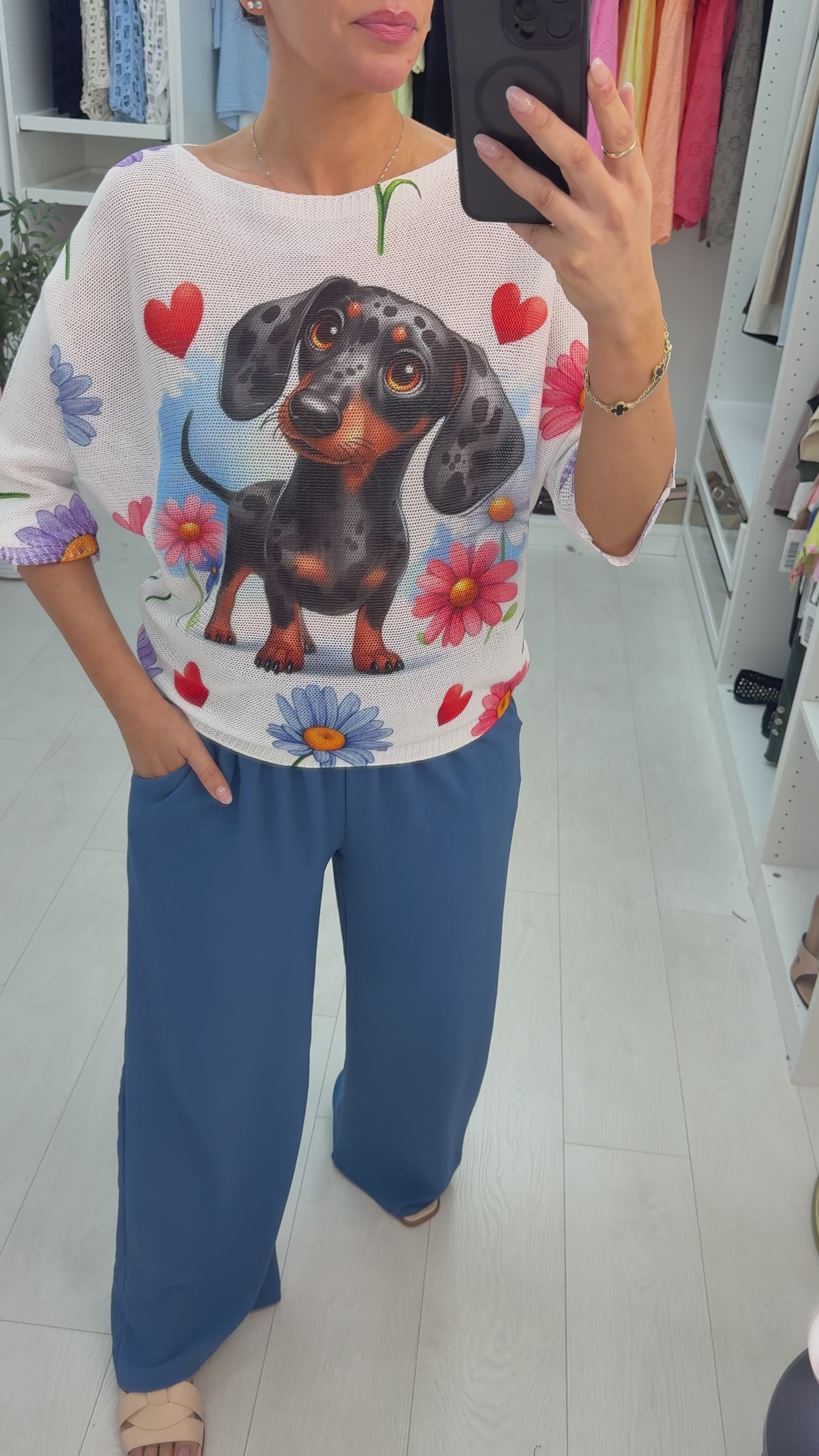 Load video: Nelly Dog Print Batwing Top