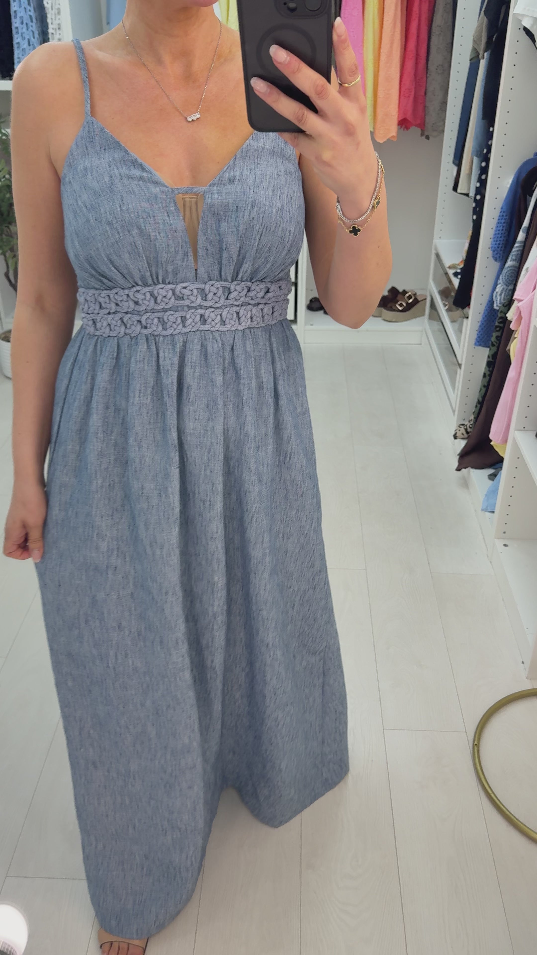 Load video: Elba Strappy Denim Maxi Dress