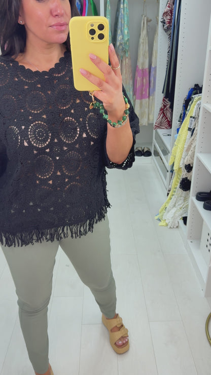 Kirstie Plain Tassel Hem Crochet Top