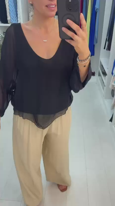 Load video: Lenetta Plain V Neck Loose Fit Chiffon Top