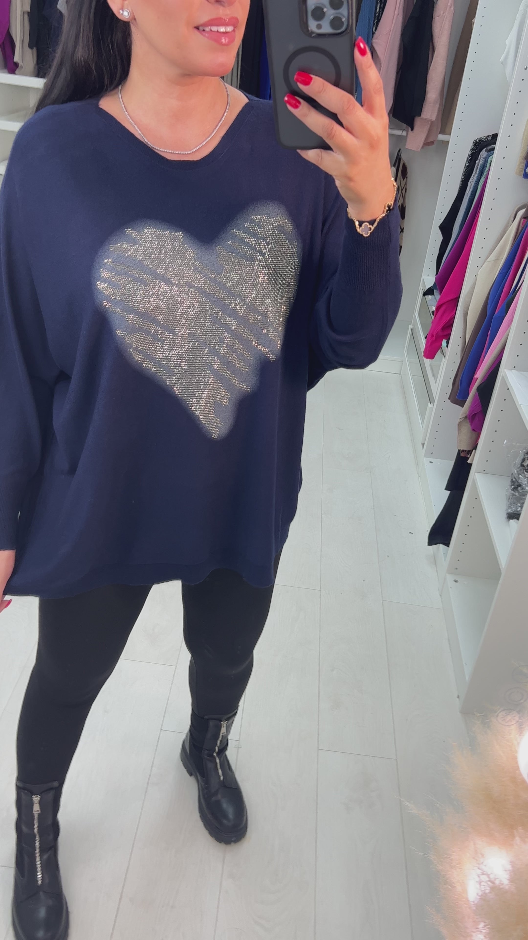 Almeolitta Diamante Studded Heart Drop Sleeve Knit Top
