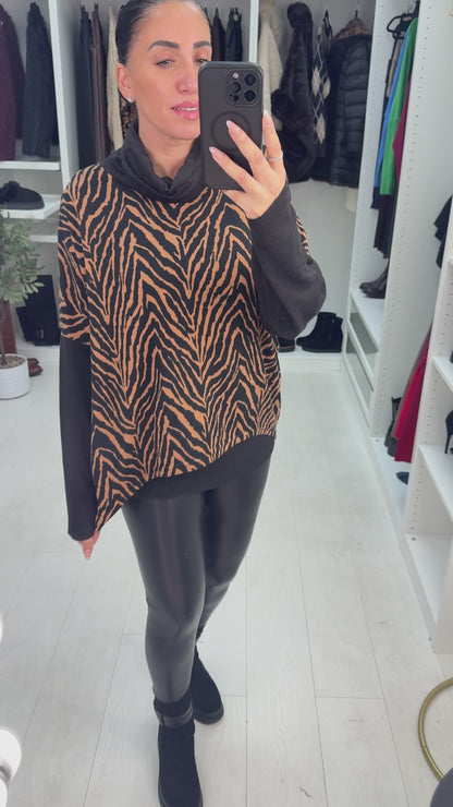 Leilani Animal Print Loose Fit Cowl Neck Jumper