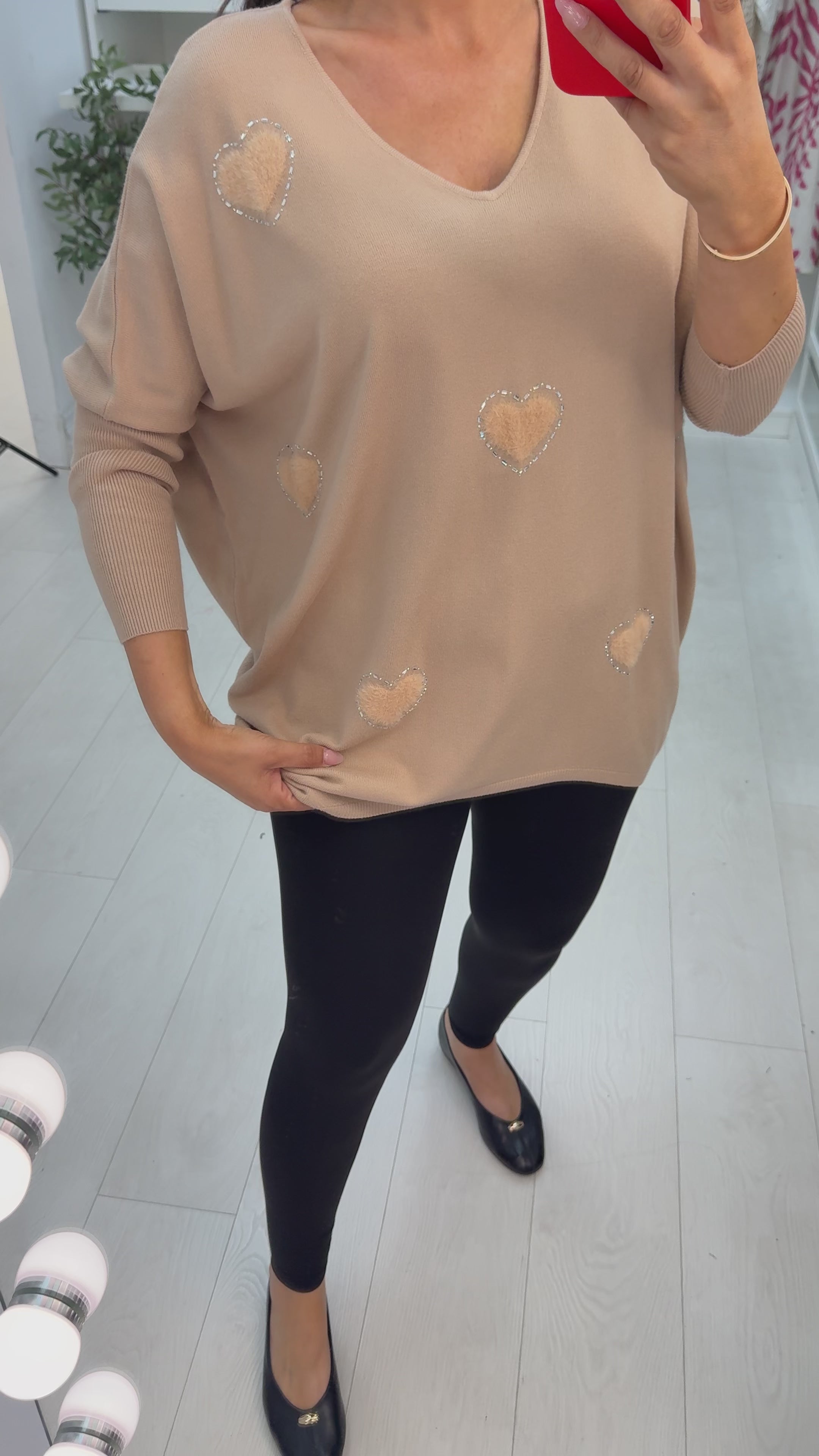Avalena Embellished Heart Batwing Loose Fit Jumper