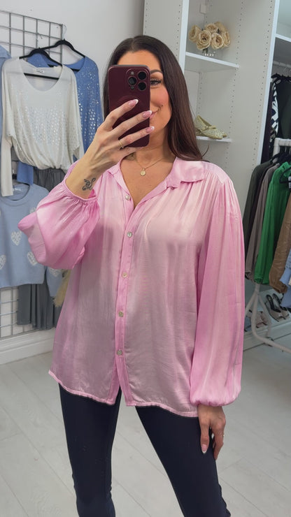 Heidie Plain Elasticated Cuff Satin Shirt