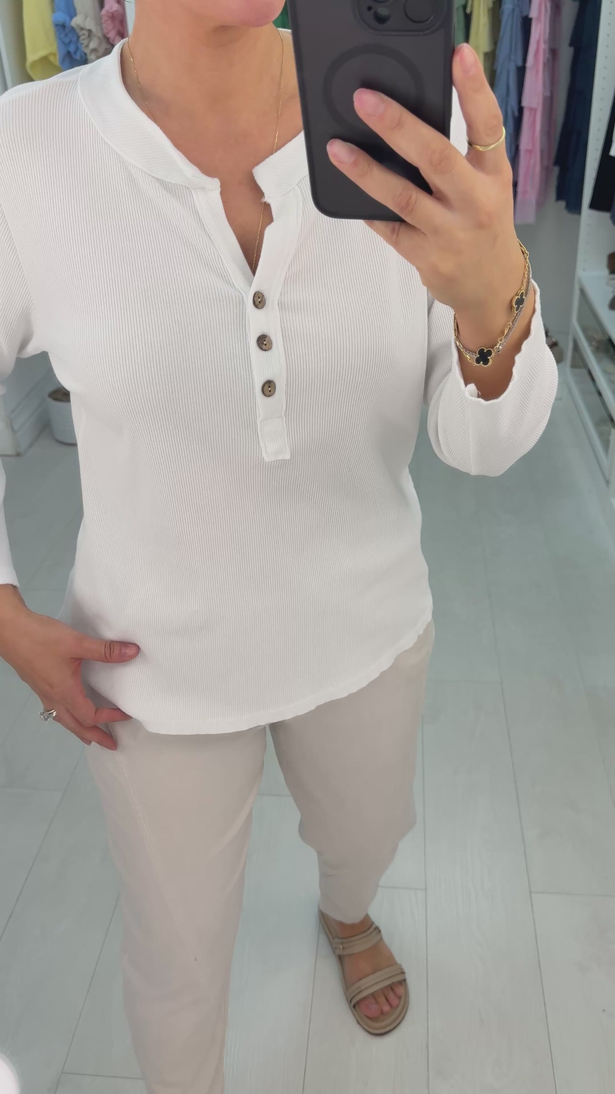 Load video: Lily Plain Ribbed V Neck Long Sleeve Top