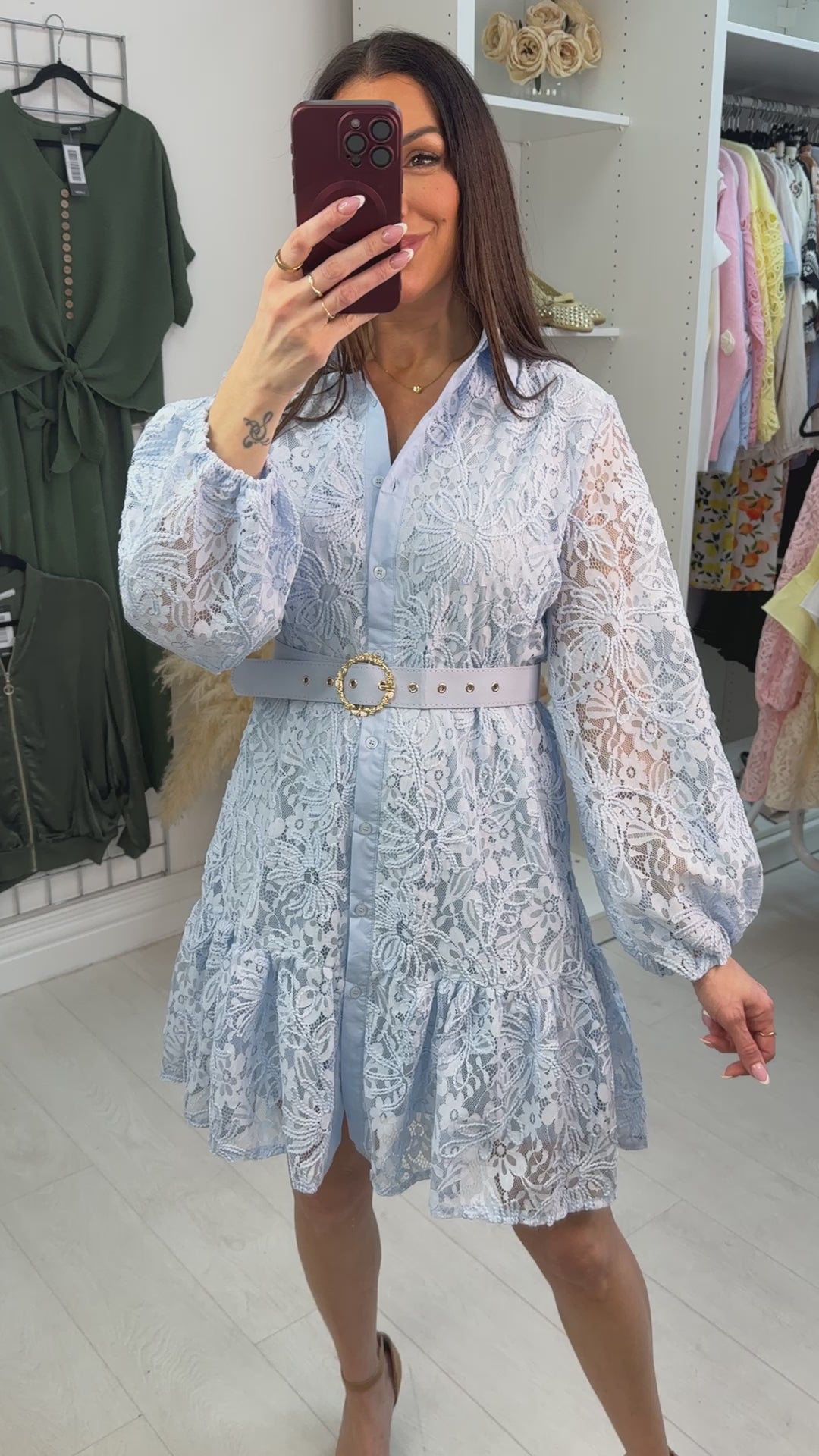 Narcisa Embroidered Lace Belted Smock Dress