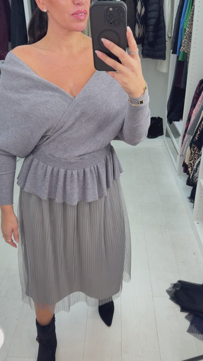 Marceline Pleated Mesh Skirt Knit Dress