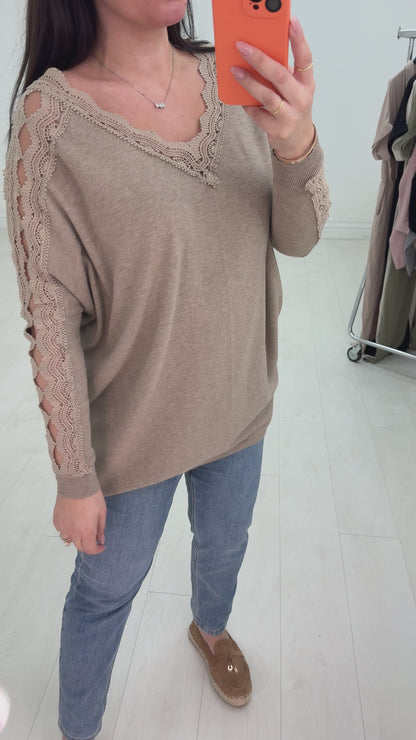 Dayla Crochet Sleeve Super Soft Oversized Knit Jumper