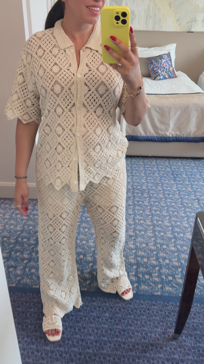 Elira Crochet Shirt & Trousers Co-Ord Set