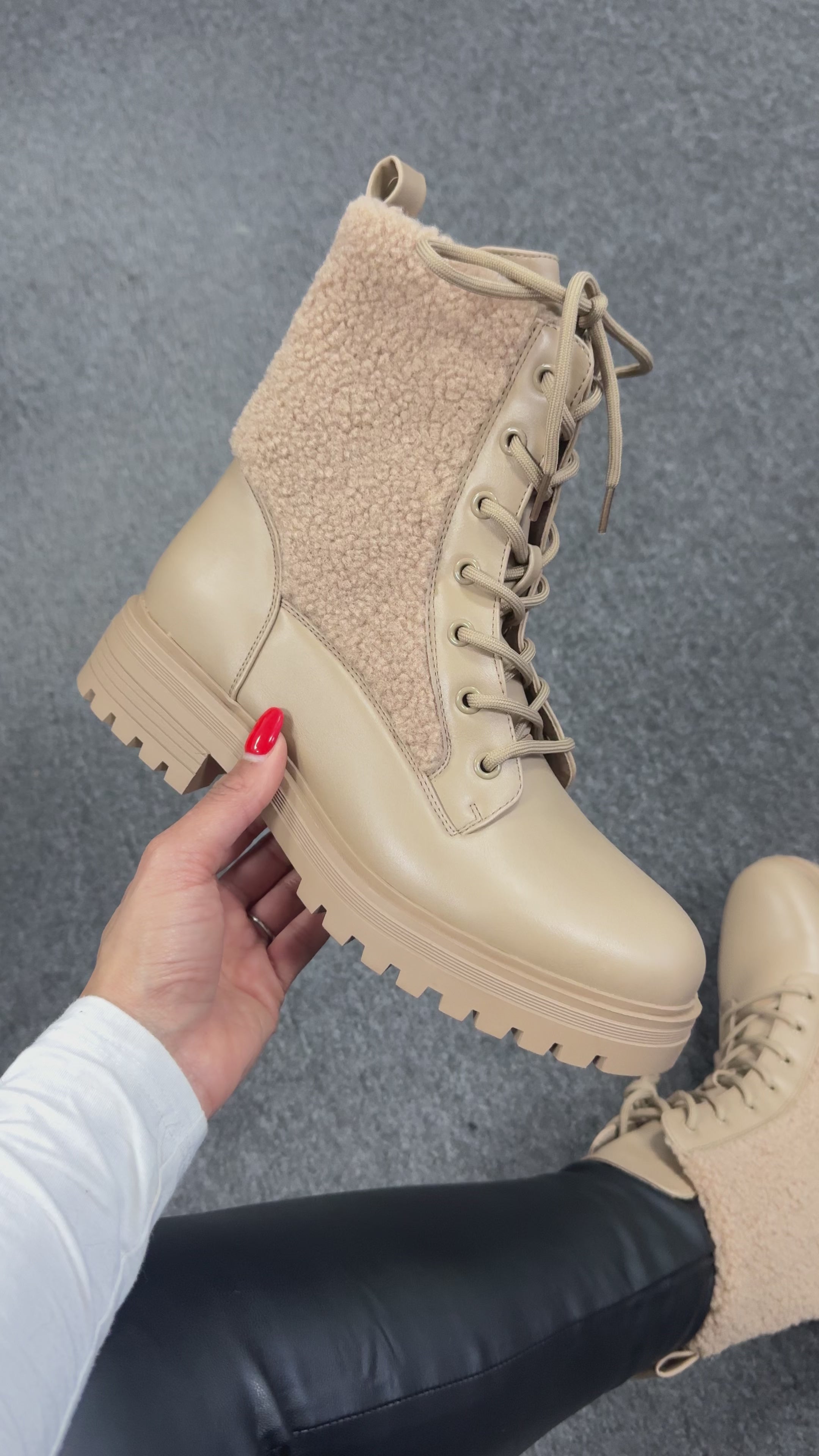 Load video: Vinnie Teddy Detail Biker Boots