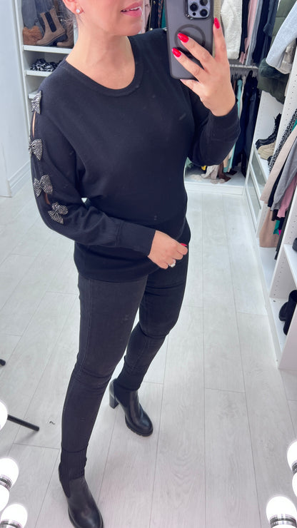 Rizz Diamante Bow Sleeve Detailed Knit Jumper