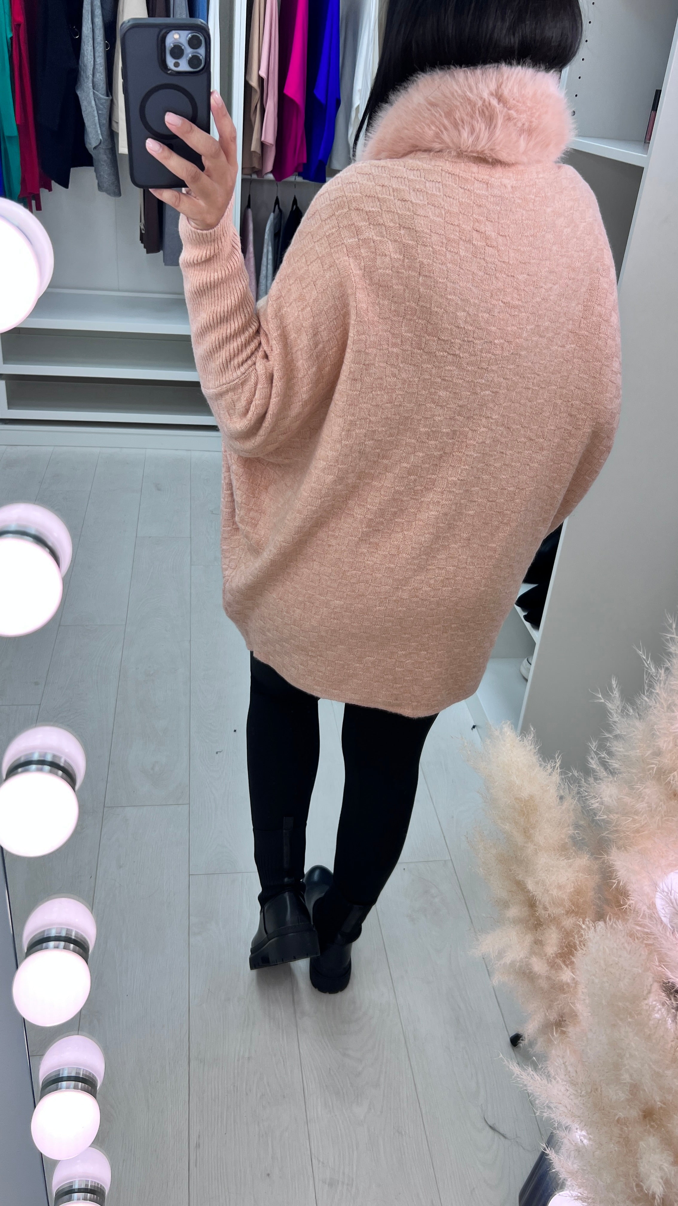 Samson Faux Fur Neck Crosshatch Detail Cardigan