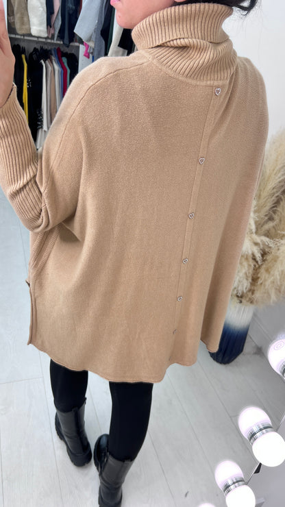 Zachary Roll Neck Oversized Button Back Jumper