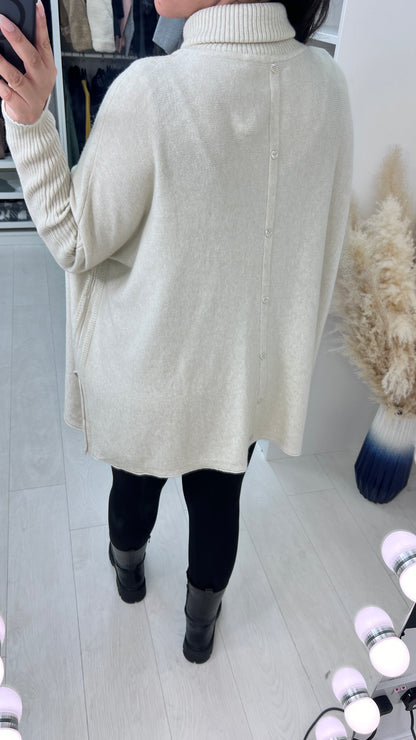 Zachary Roll Neck Oversized Button Back Jumper