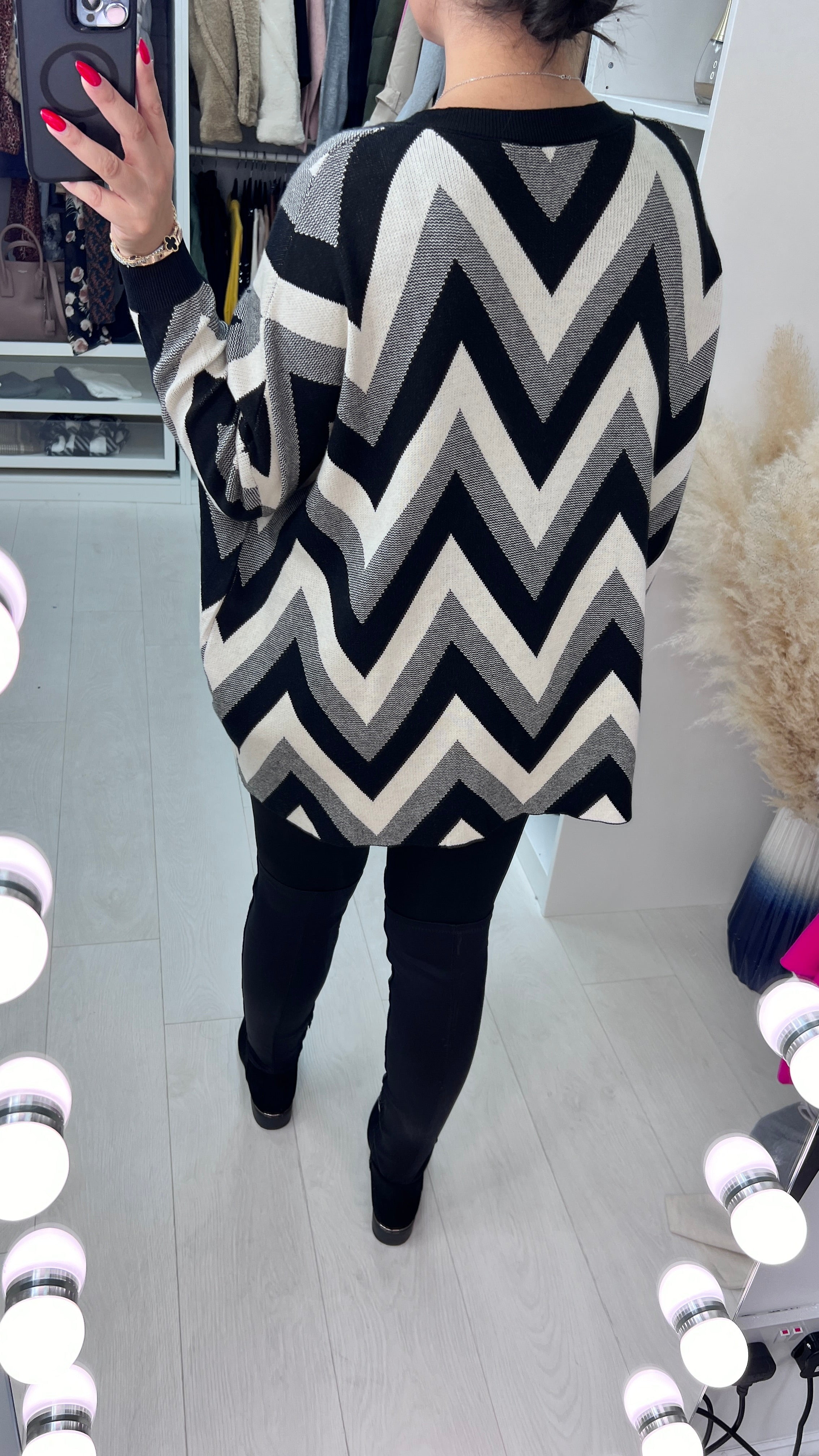 Zaida Zig Zag V Neck Knit Jumper