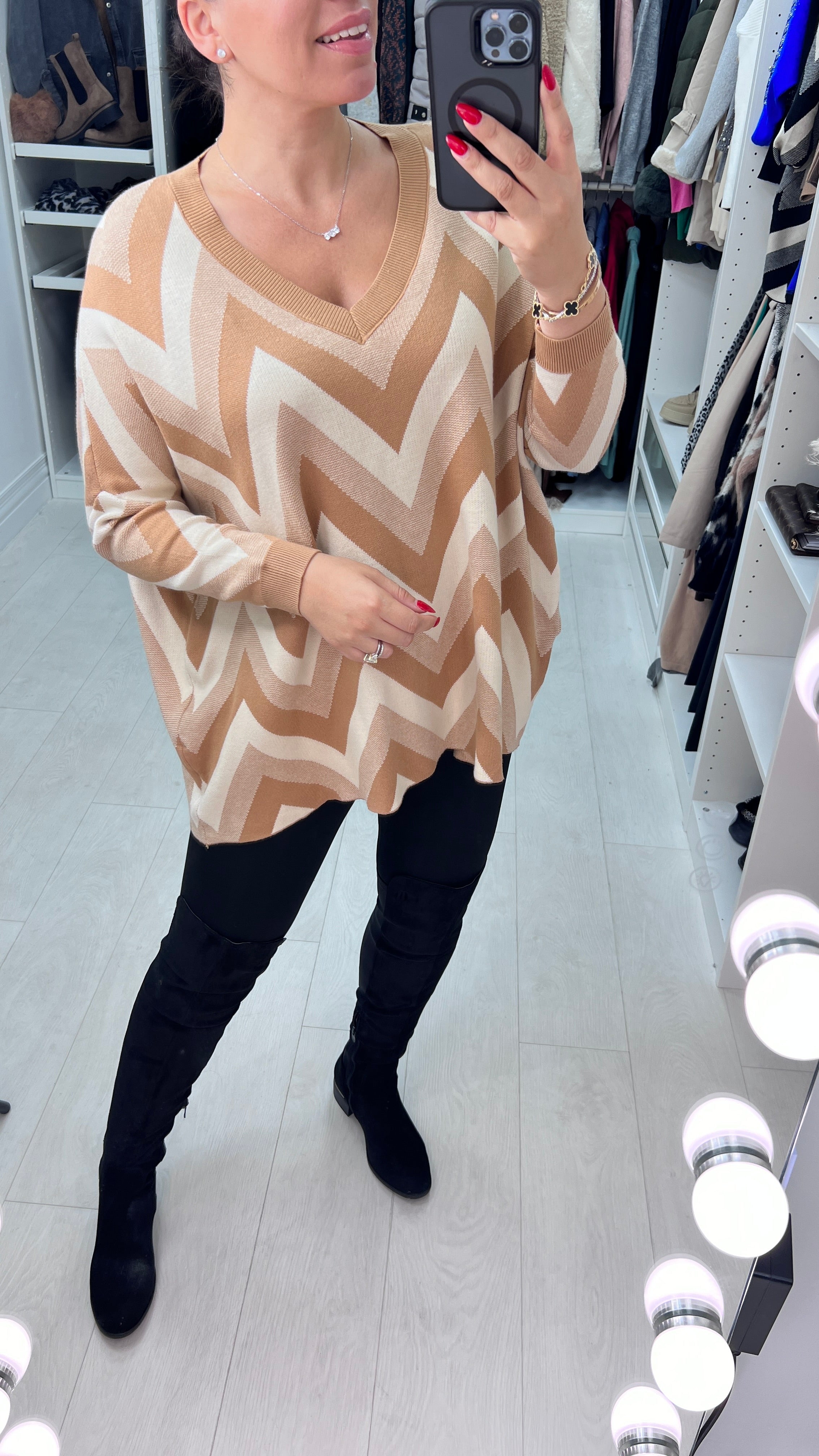 Zaida Zig Zag V Neck Knit Jumper