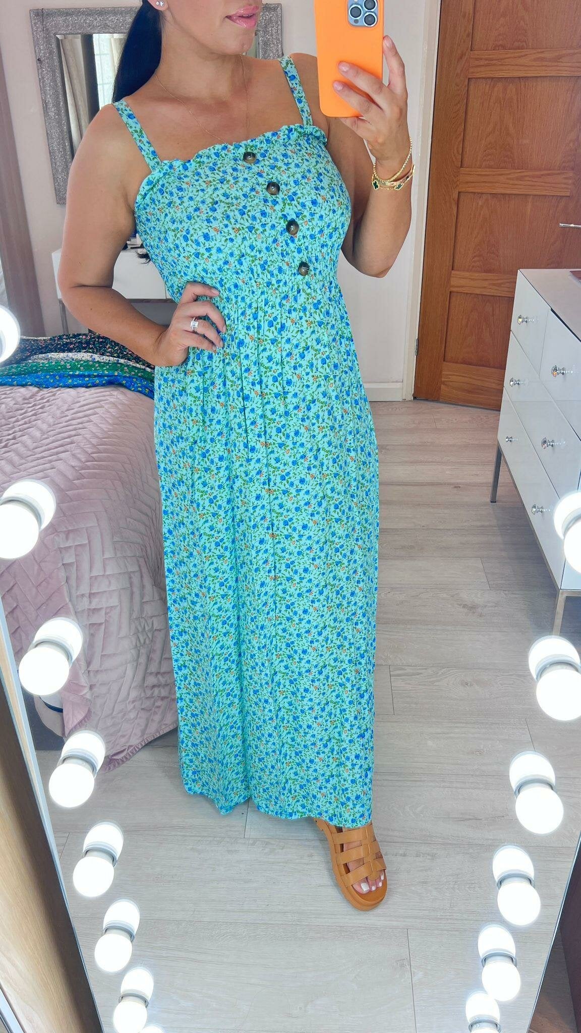 Jolie Elasticated Bust Button Detail Floral Print Dress