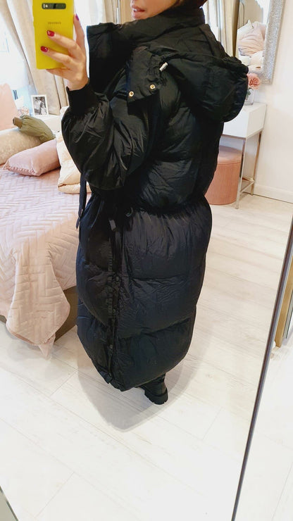 Renola Black Padded Pocket Detailed Longline Hooded Coat