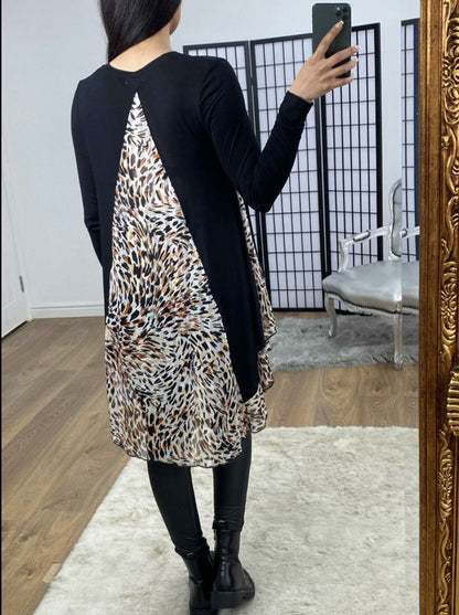 Madhie Animal Print Chiffon Back Detailed Dipped Hem Top