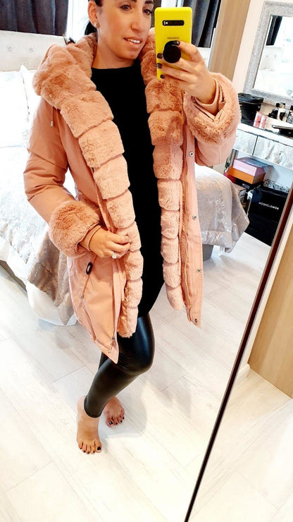 Jaya Baby Pink Faux Fur Hooded Toggle Coat