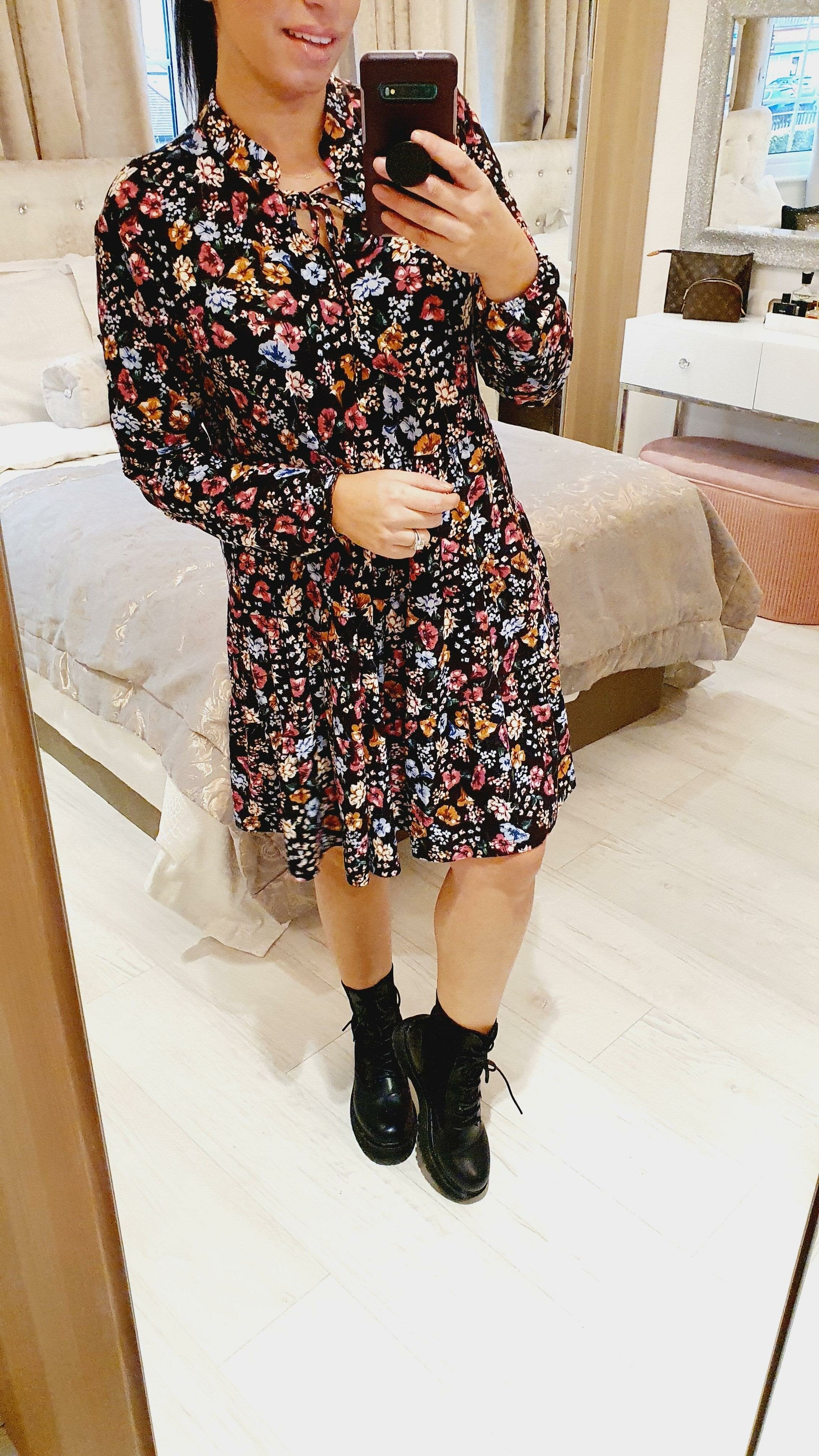 Rackel Paisley Floral Tie Neck Floaty Dress
