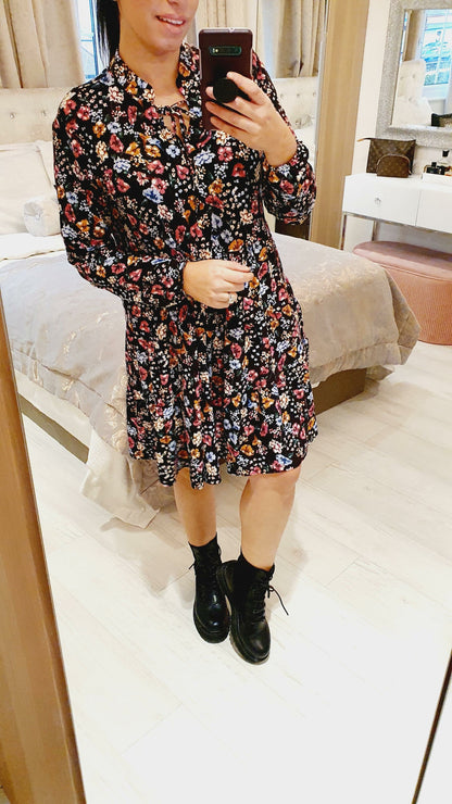 Rackel Paisley Floral Tie Neck Floaty Dress