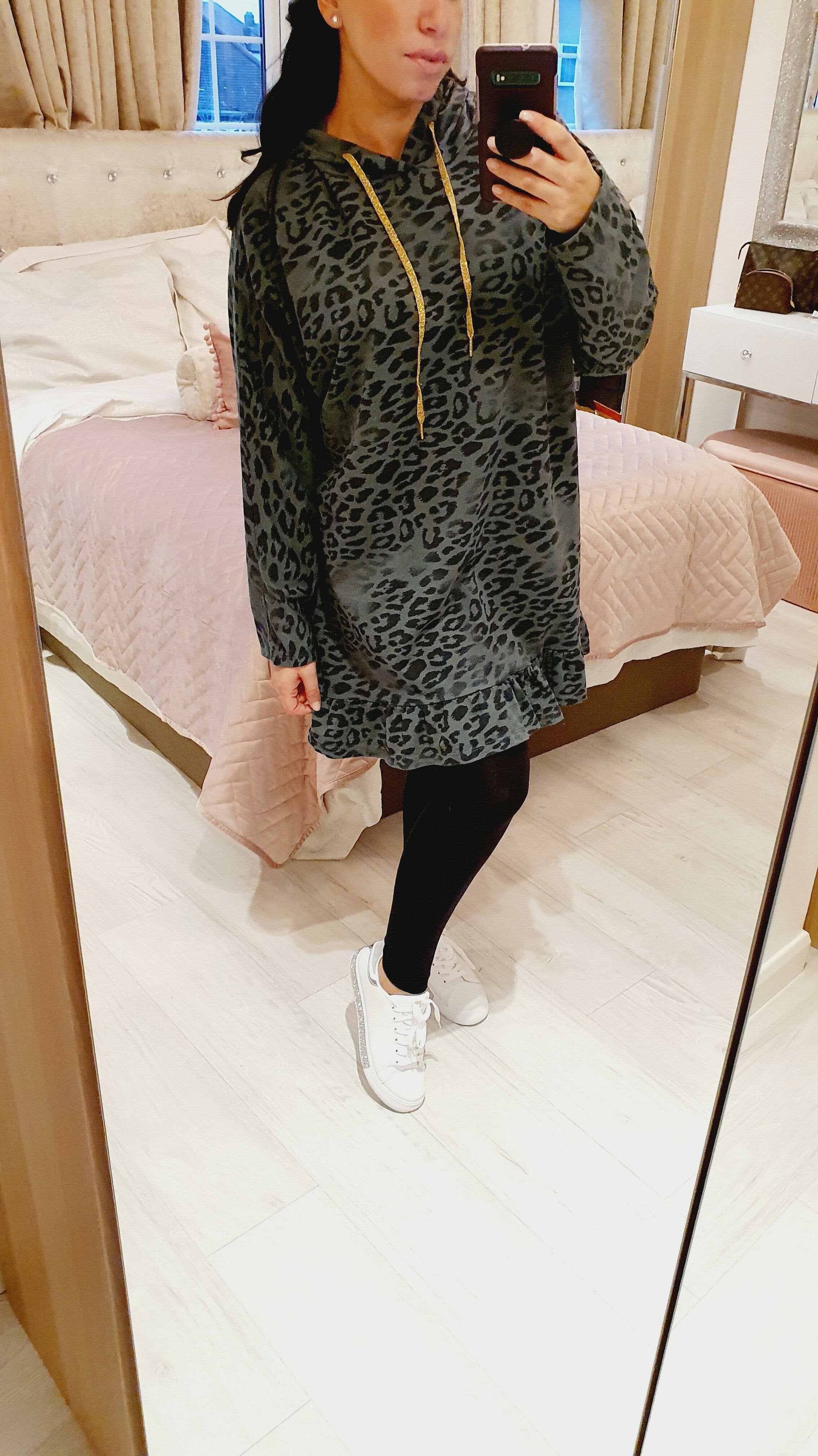 Rosabella Leopard print Frill Hem Hooded Sweatshirt