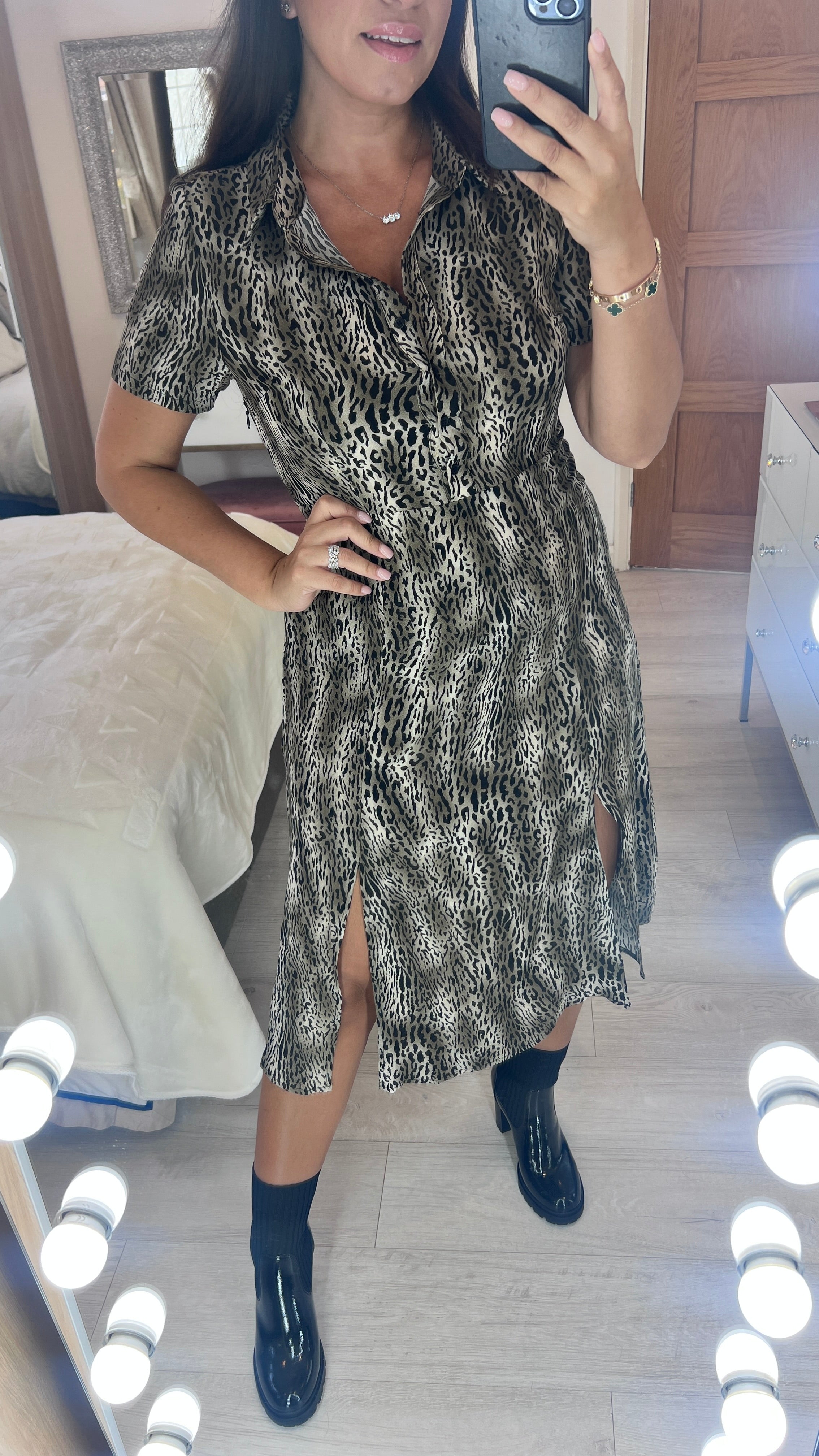 Hayden Dark Khaki Cheetah Print Dress