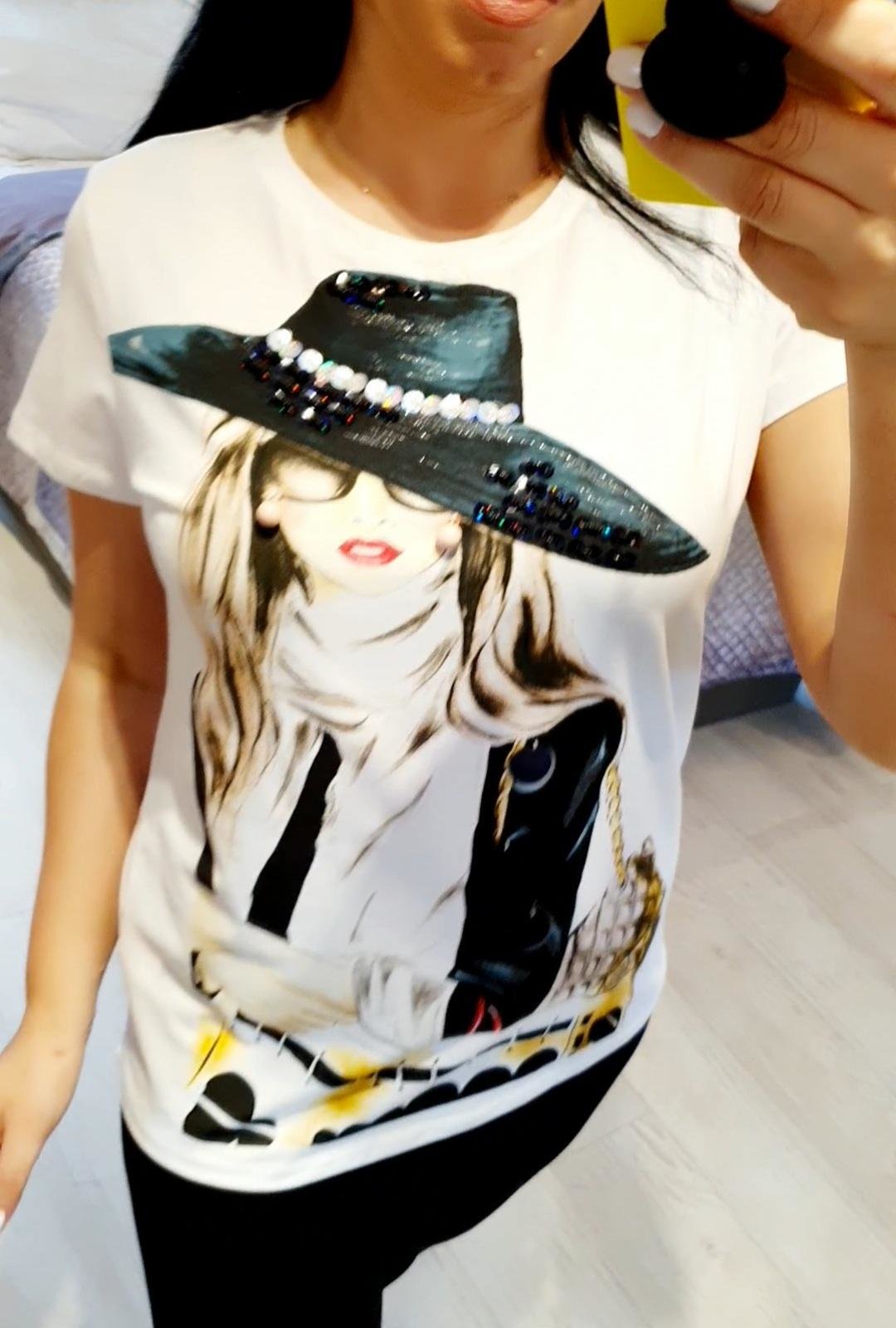Tricia Lady Slogan 3D Beaded Detail T-shirt