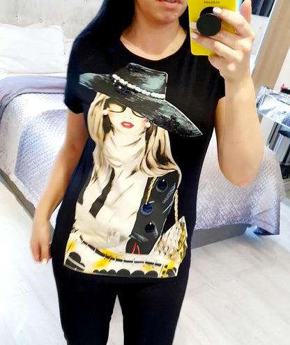 Tricia Lady Slogan 3D Beaded Detail T-shirt