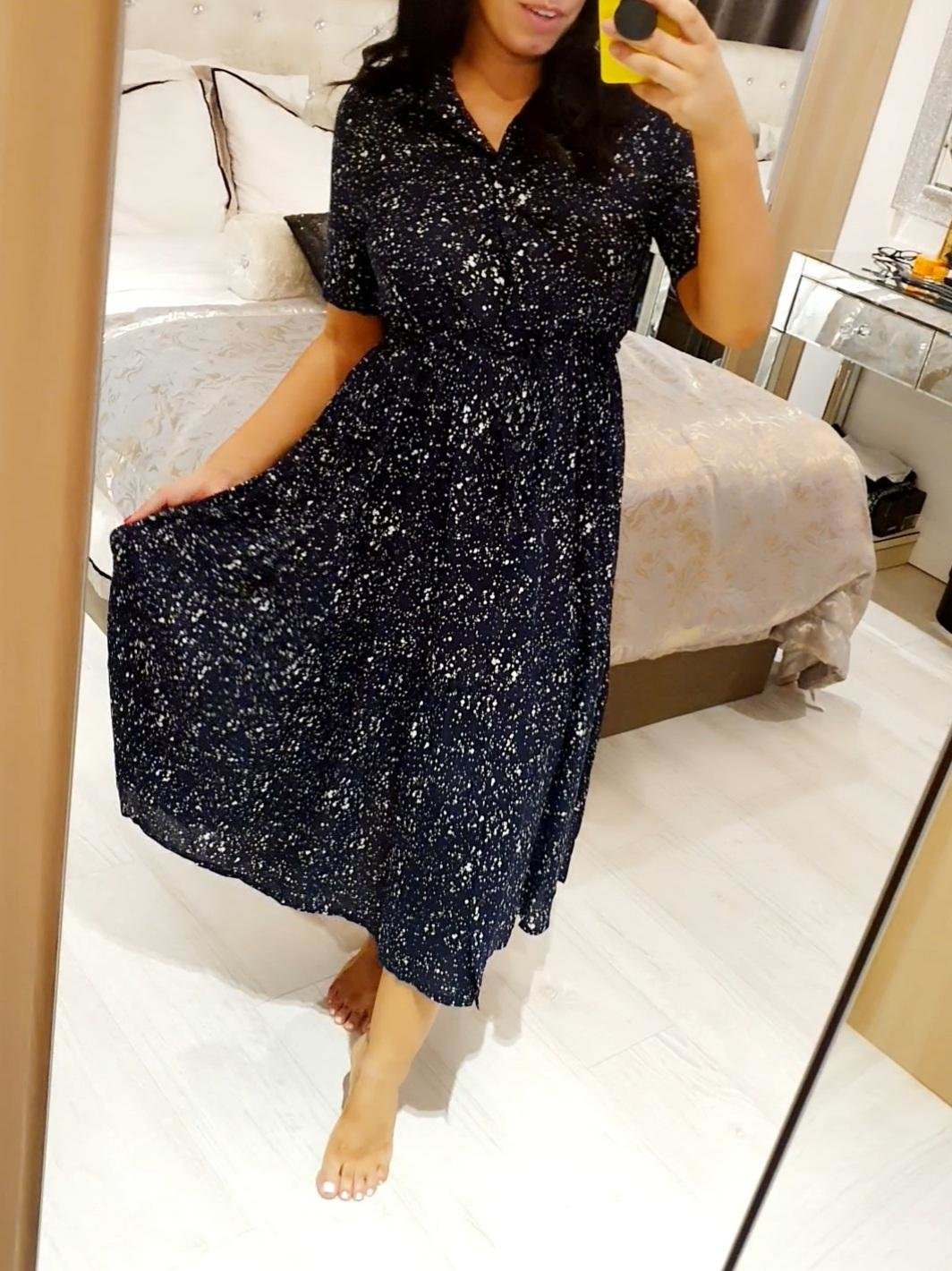 Cabanna Navy Paint Splash Shirt Midi Dress