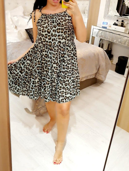 Maggy Leopard Print Tie Shoulder Flowy Summer Dress