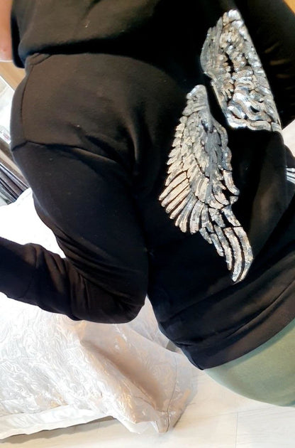 Leanna Sequin Angel Wing Back Hooded Sweatshirt