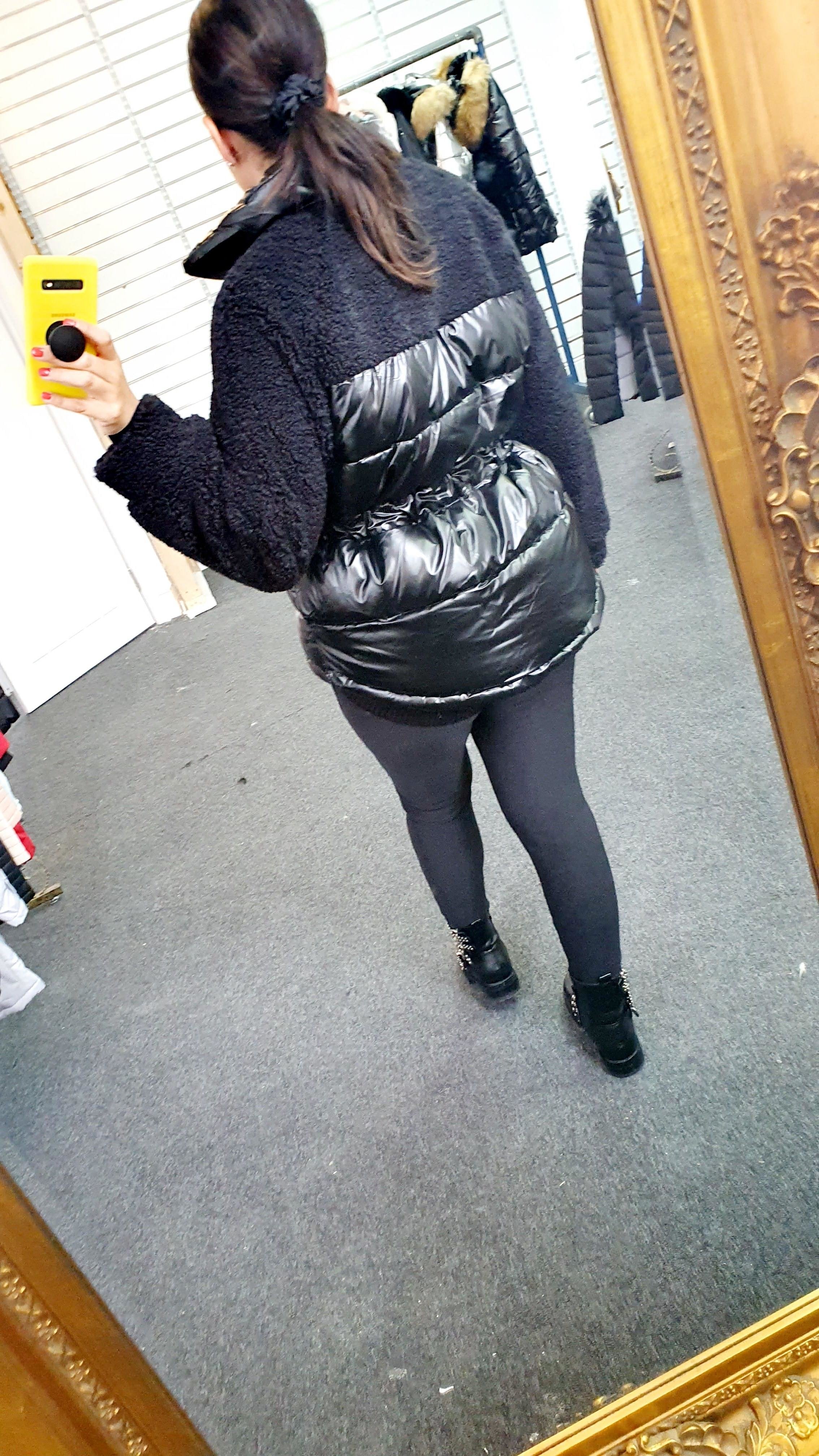 Mitzy Oversized Faux Leather Teddy Tie Waist Puffer Jacket