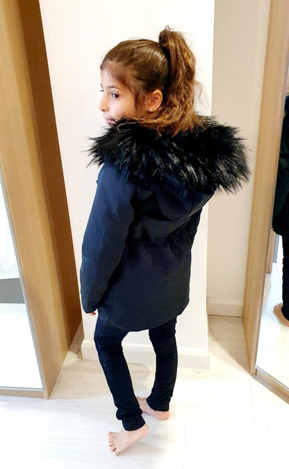 Polly Black Kids Faux Fur Hooded Coat