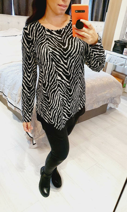 Gael Zebra Print Chiffon Asymmetric Hem Thin Top