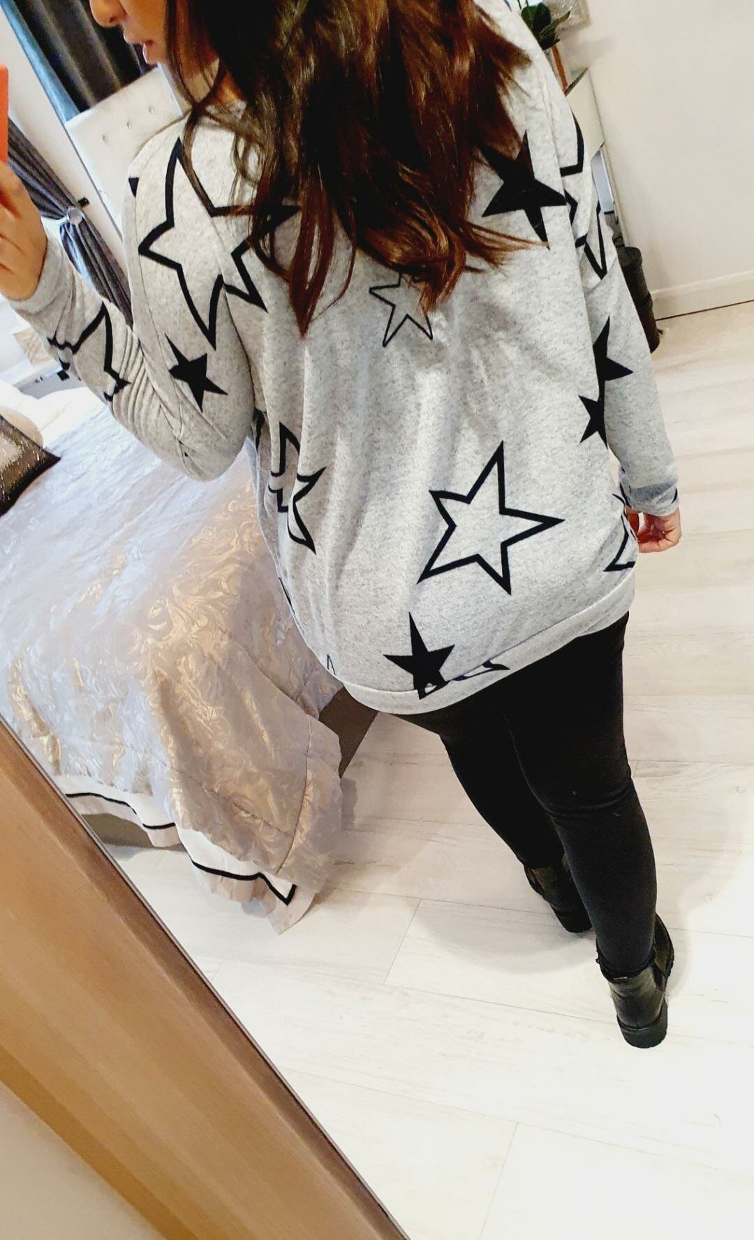 Theodora Grey Marl Star Print Super Soft Thin Top