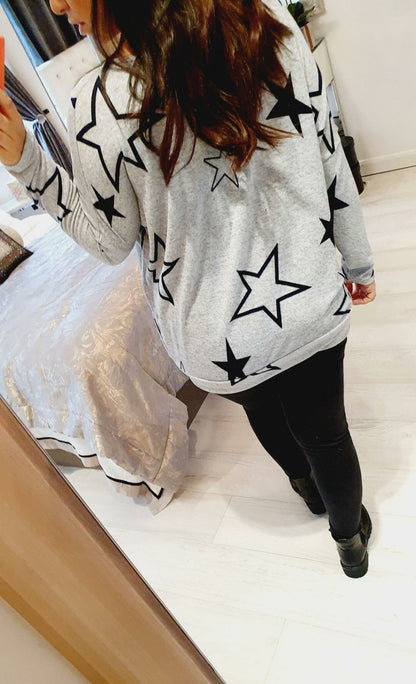 Theodora Grey Marl Star Print Super Soft Thin Top