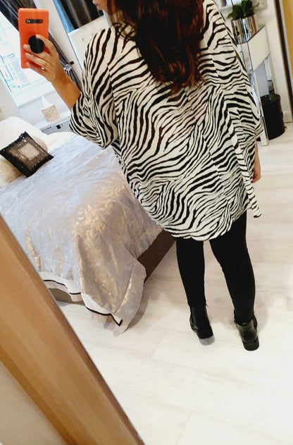 Ayda Zebra Print Sheer Dipped Hem Oversized Top