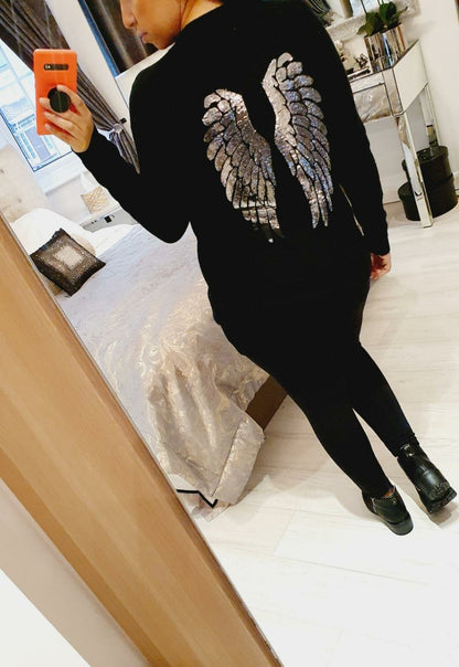 Sylvie Sequin Angel Wing Back Detail Fitted Knit Jumper Dress