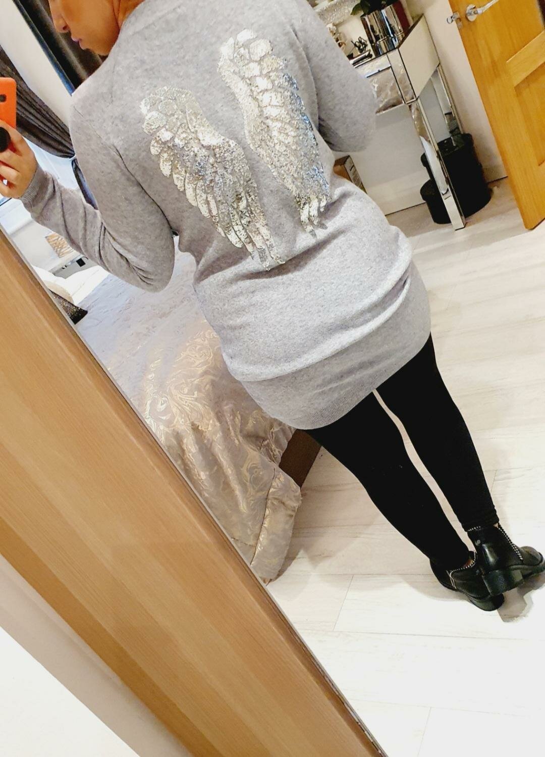 Sylvie Sequin Angel Wing Back Detail Fitted Knit Jumper Dress