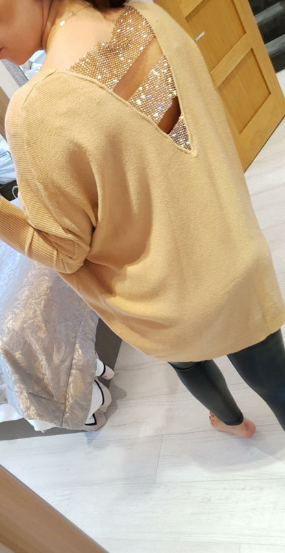 Valentina Batwing Diamante Choker Back Knit Jumper