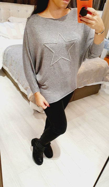 Clairey Super Soft Crushed Diamante Star Thin Knit Jumper