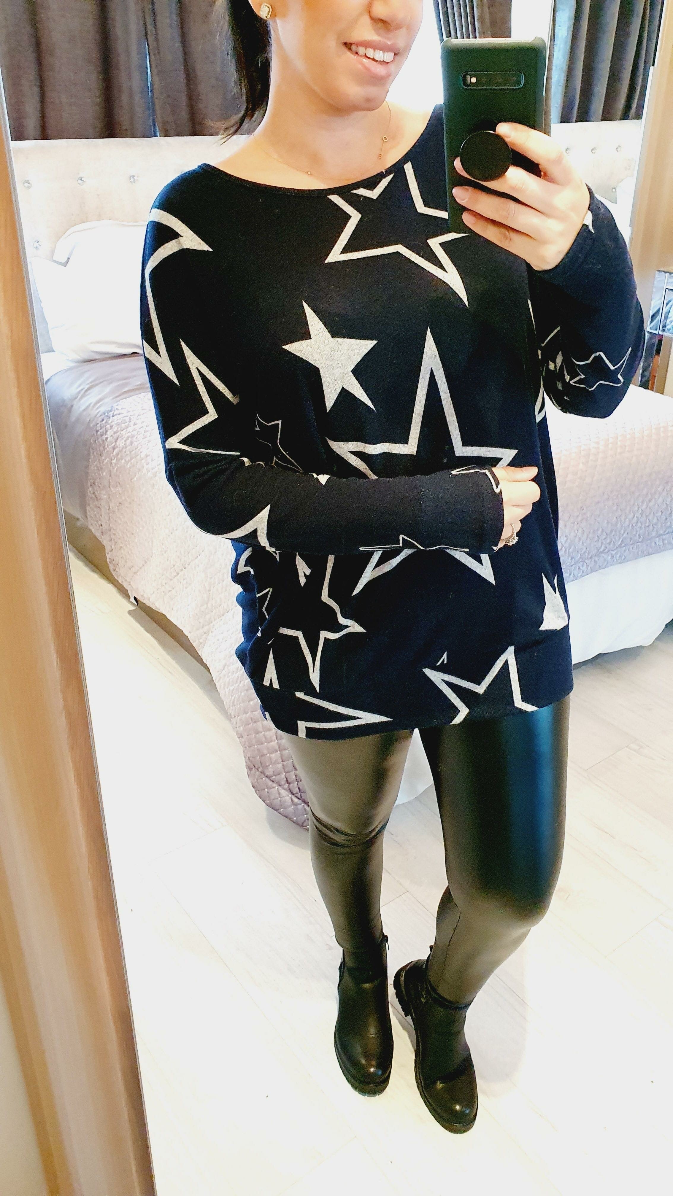 Theodora Navy Star Print Super Soft Thin Top