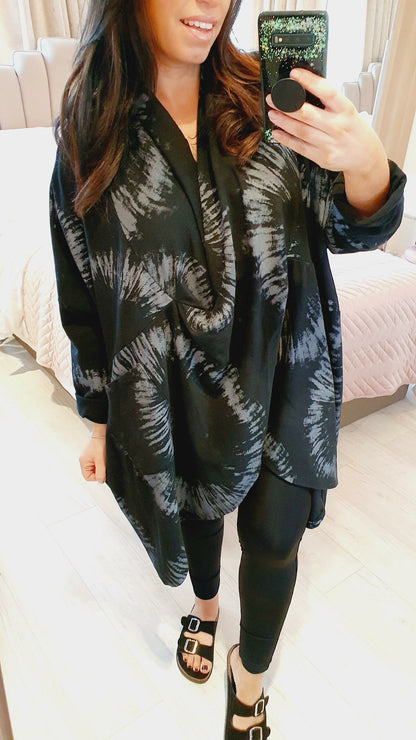 Tylah Marble Printed Wrap Oversized Sweatshirt Jumper