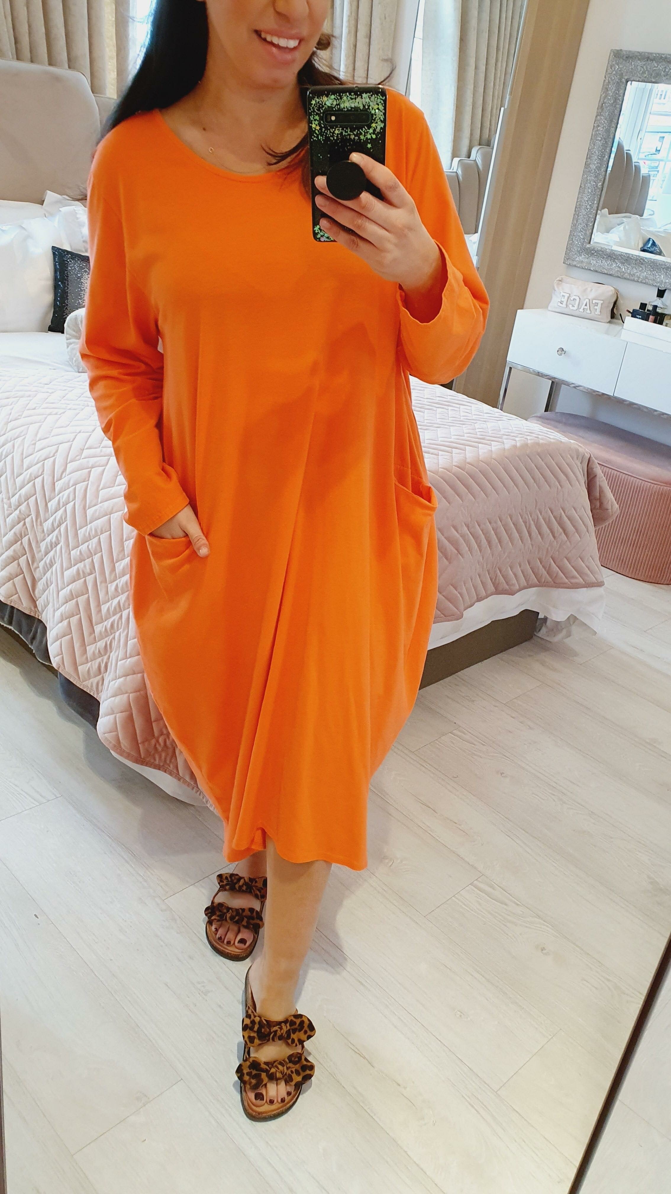 Sabine Plain Pocket Sweatshirt Style Midi Dress