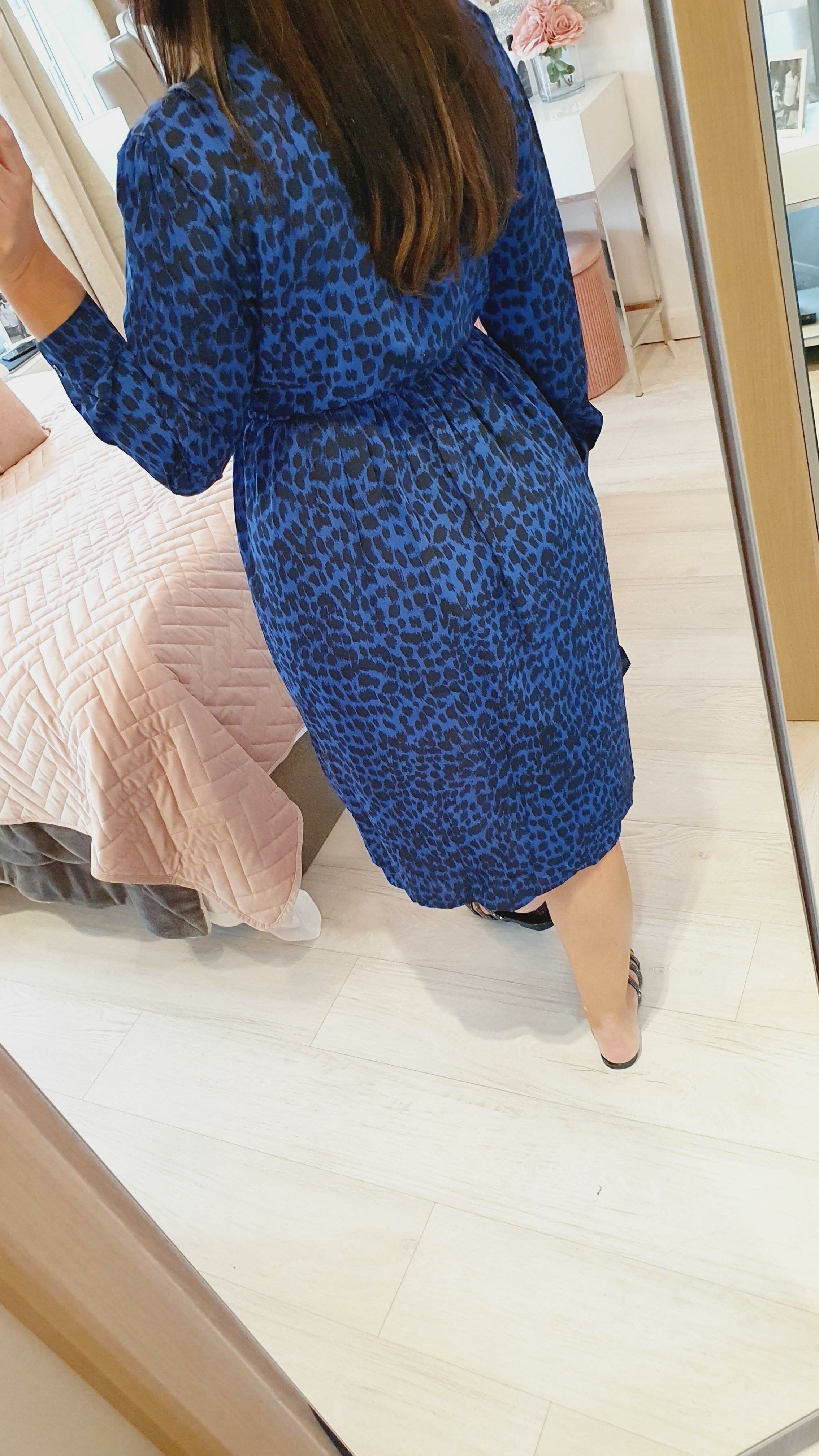 Louanna Royal Blue Leopard Tie Waist Midi Dress