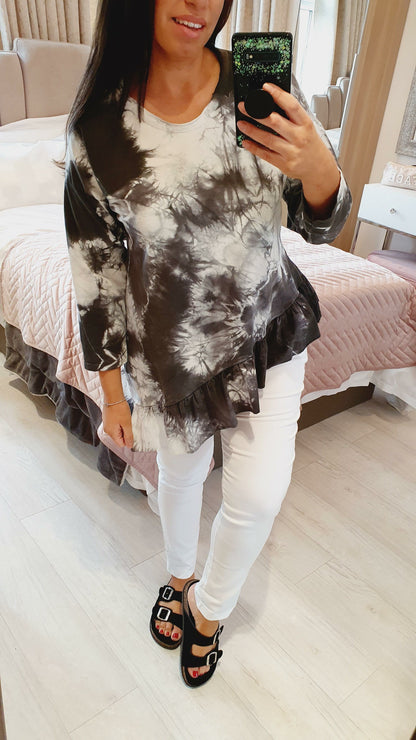 Miles Tie Dye Asymmetric Frill Hem Detailed Sweatshirt