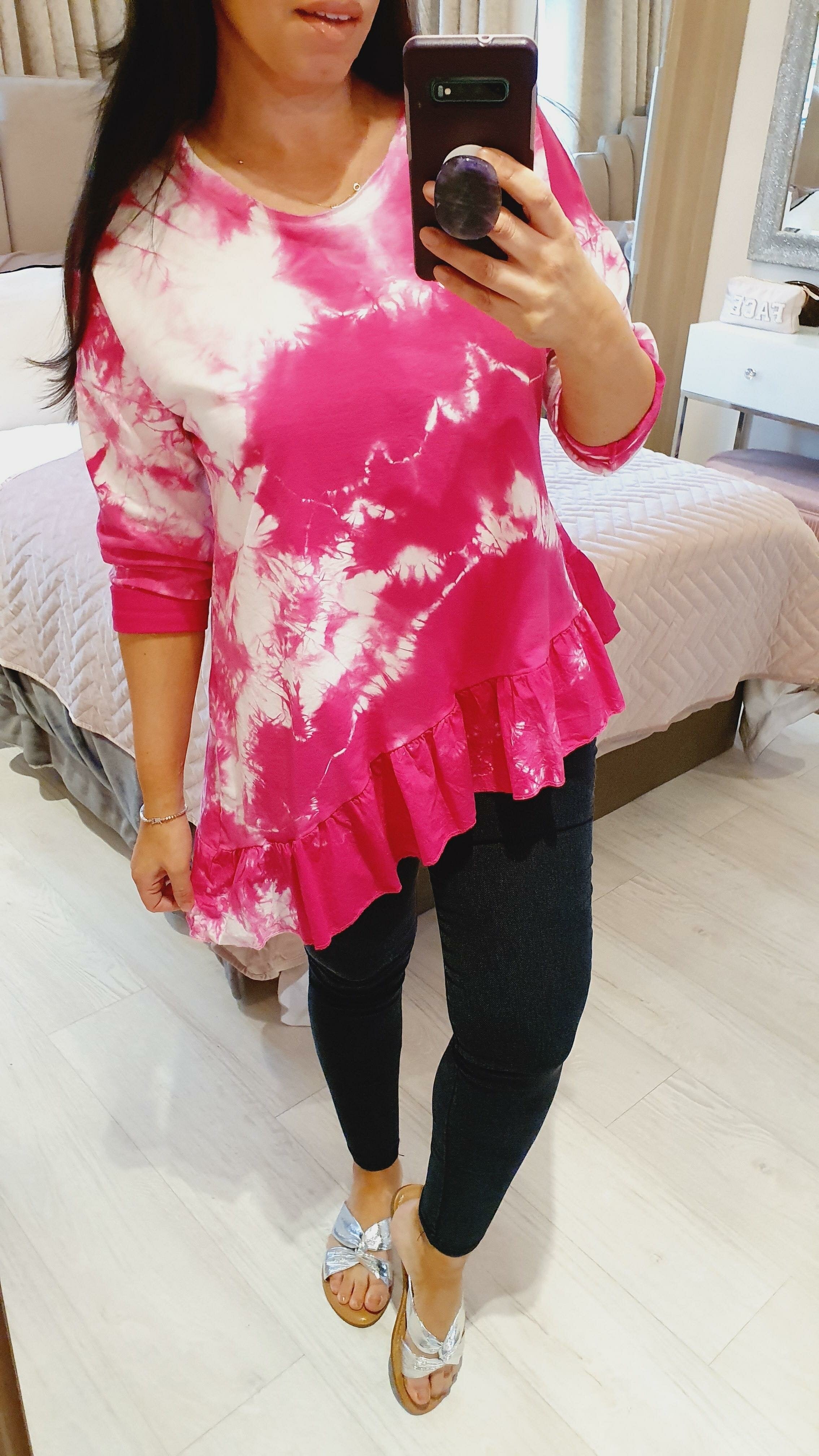 Miles Tie Dye Asymmetric Frill Hem Detailed Sweatshirt